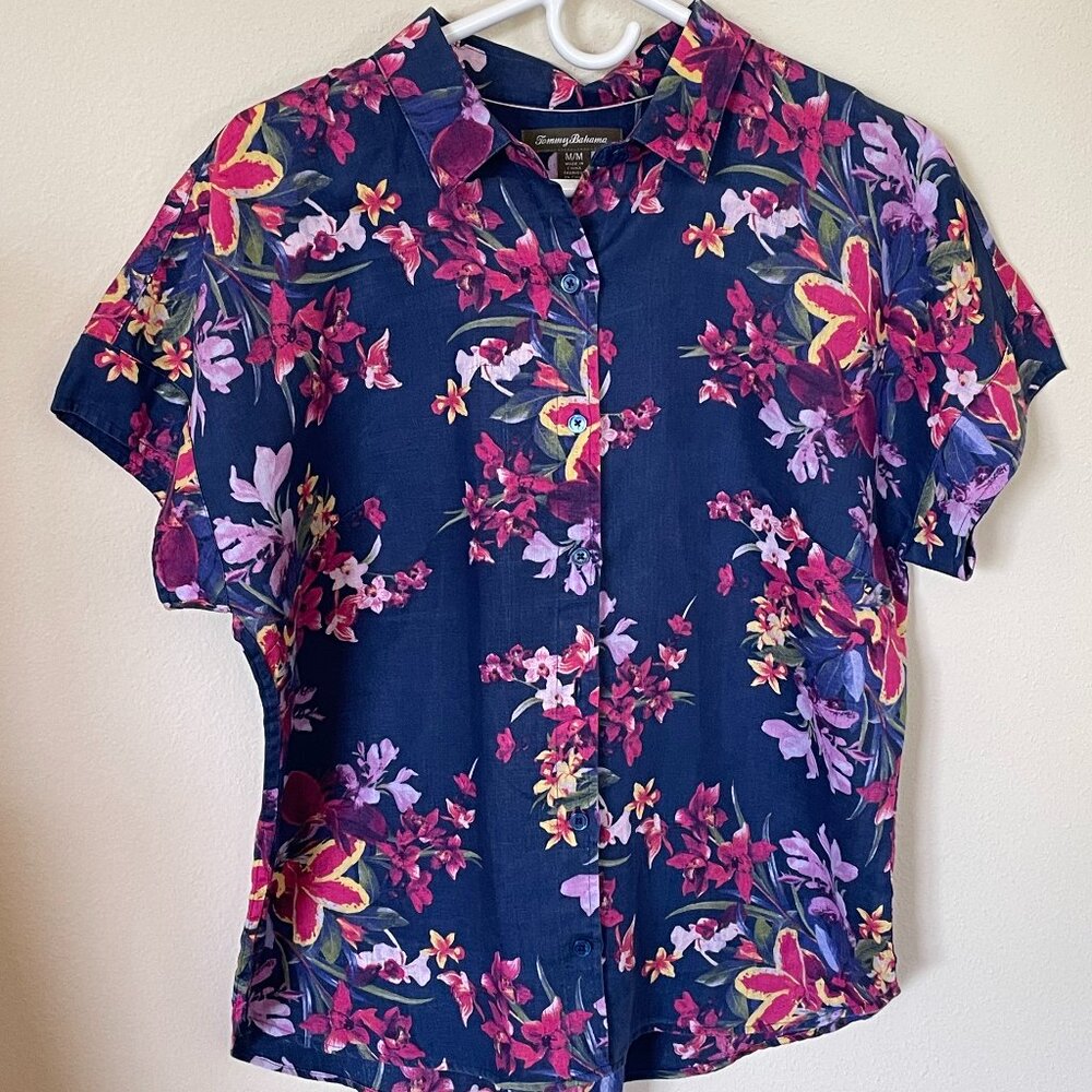 Tommy Bahama Floral linen blouse-Size M